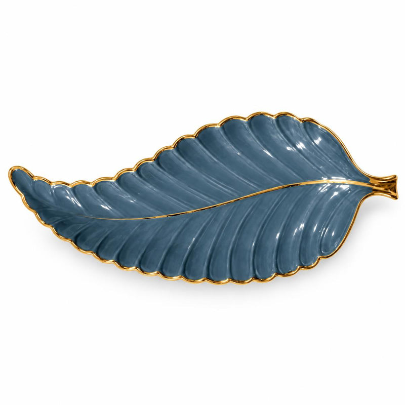 Elegant Grey Leaf-Shaped Platter with Gold Trim - AI lifestyle visualization