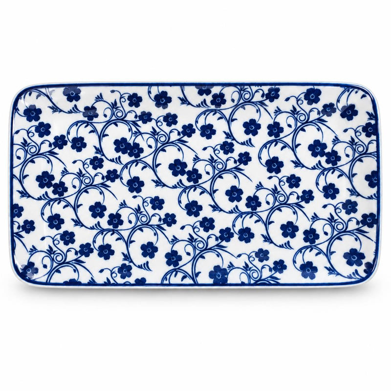 Rectangular Ceramic Plate with Blue Floral Pattern 9 Inch - AI lifestyle visualization