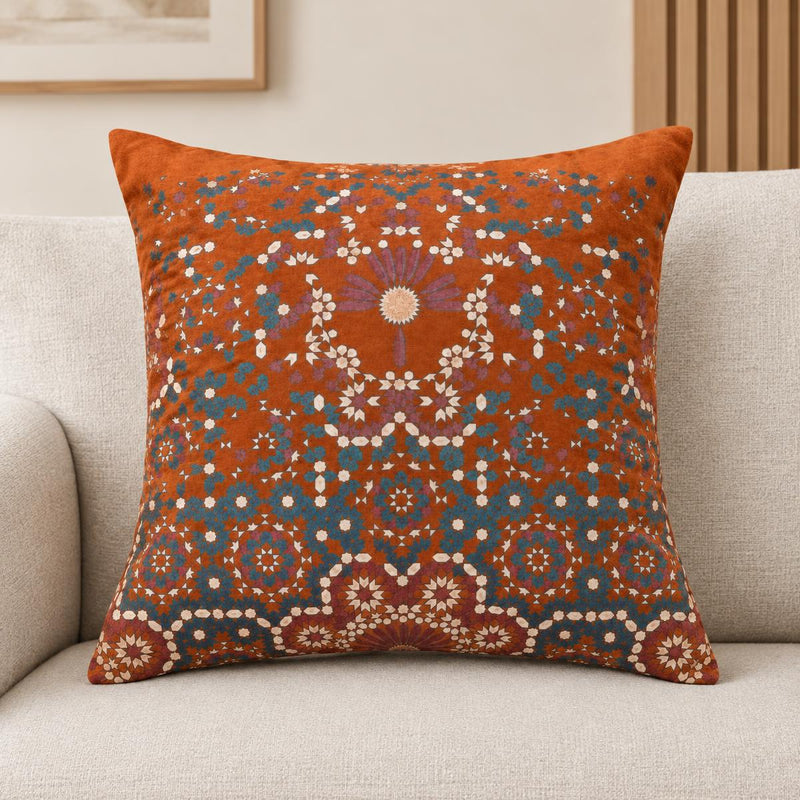 Cardinal Cushion Cover with Midnight Marrakech Screenprint 18x18 - AI lifestyle visualization
