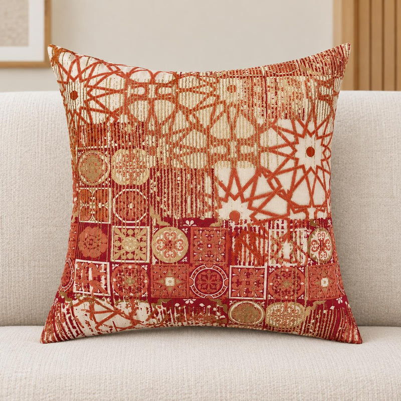 Golden Poppy Cushion Cover with Moroccan Inspired Screenprint 18x18 - AI lifestyle visualization