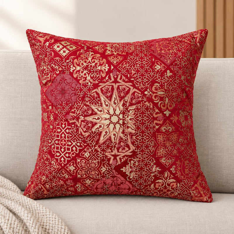Bright Rose Decorative Cushion Cover with Marrakech-inspired Screenprint - AI lifestyle visualization