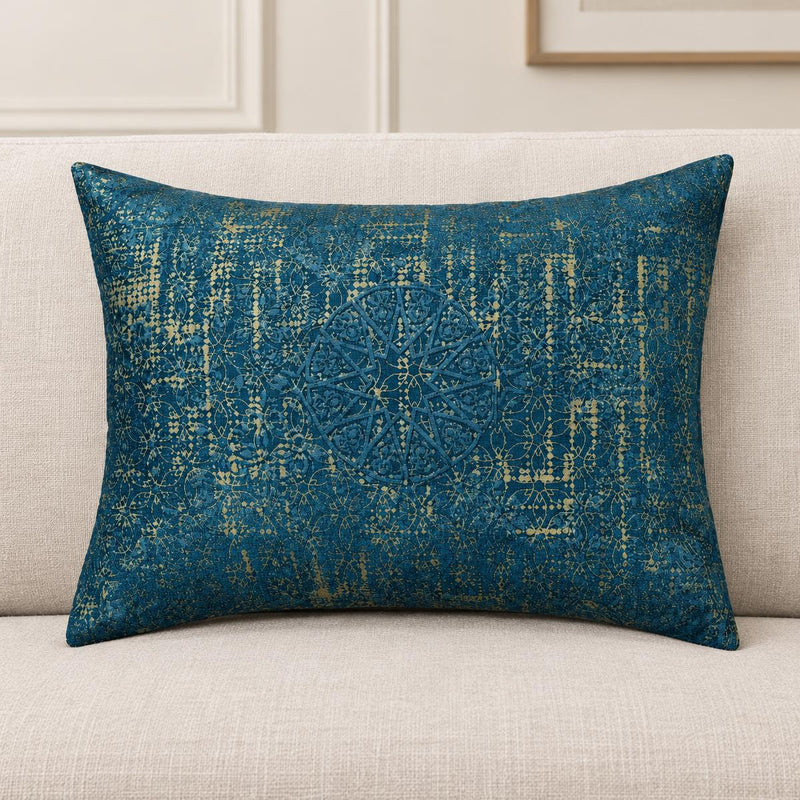 Balsam Cushion Cover with Midnight Marrakech Screenprint 12x18 - AI lifestyle visualization