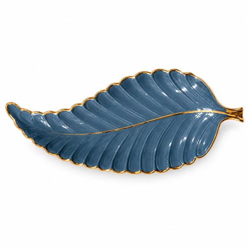 Elegant Grey Leaf-Shaped Platter with Gold Trim - Original product photo