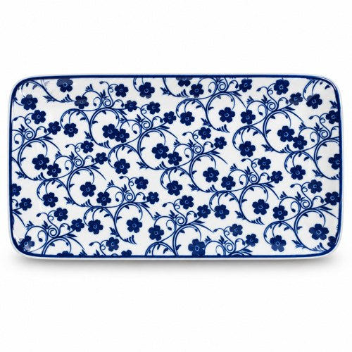 Rectangular Ceramic Plate with Blue Floral Pattern 9 Inch - Original product photo