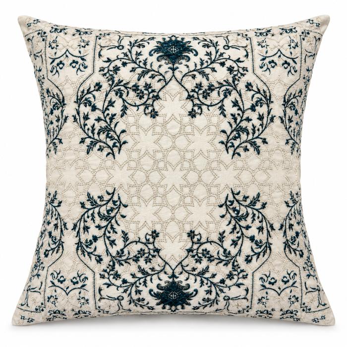 Midnight Marrakech Tile Blue Embroidered Cushion Cover 16x16 - Original product photo