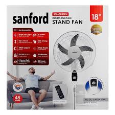 Sanford Rechargeable Stand Fan 18 Inch with Remote Control, LED Light & 9 Speed Settings – Powerful Cooling Fan (SF6600RSFN)