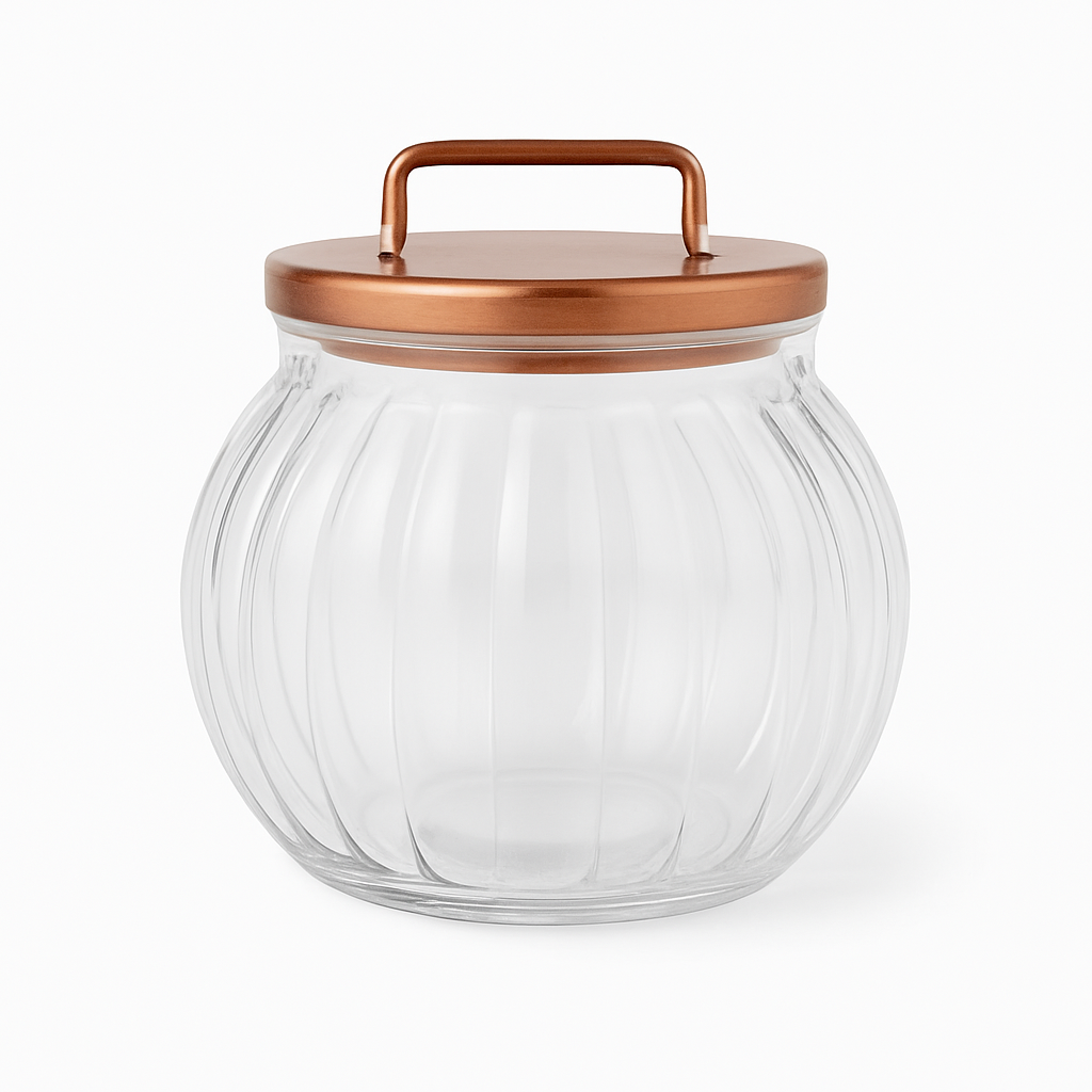Acrylic Jar with Vertical Rose Gold Stripe Lid