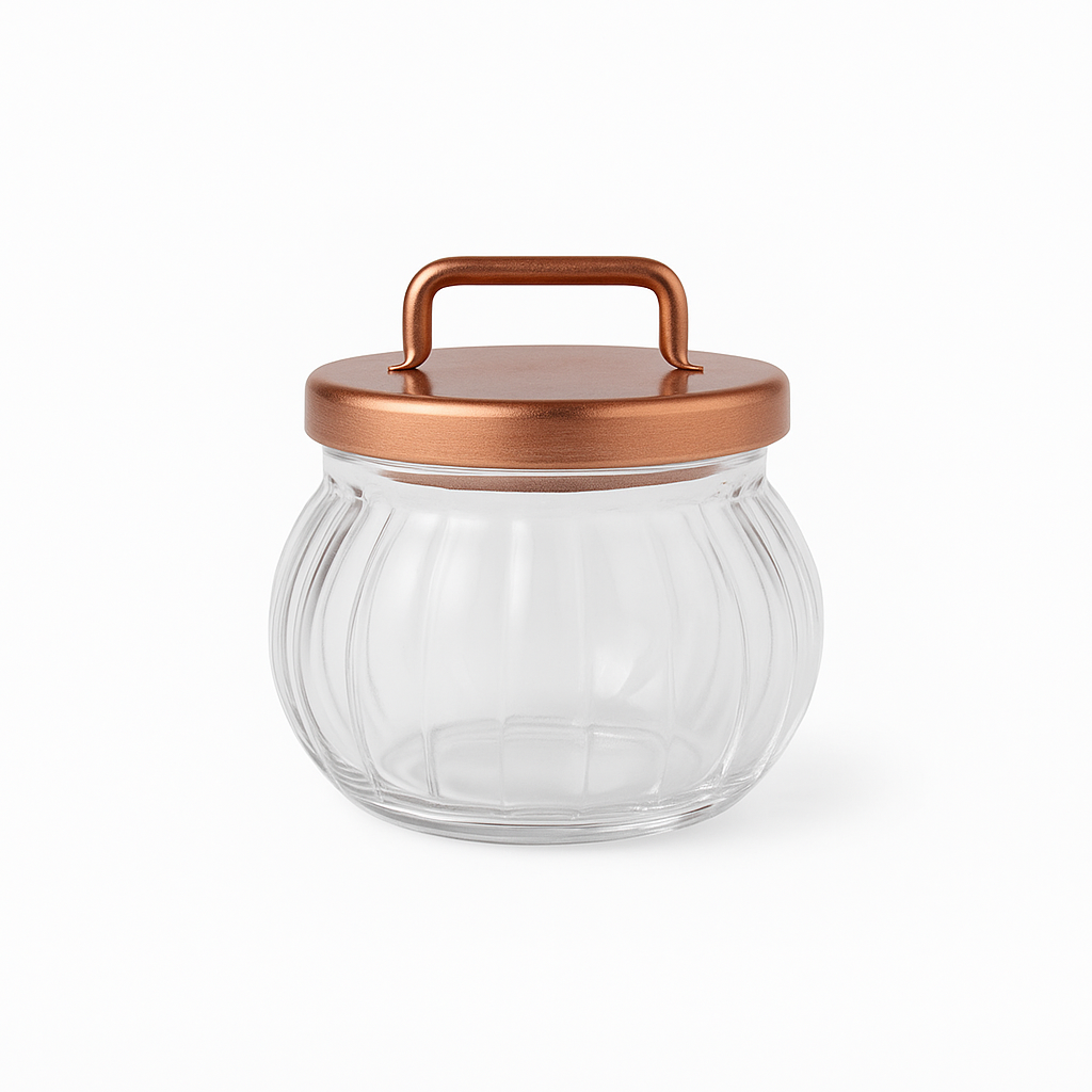 Acrylic Jar with Vertical Rose Gold Stripe Lid