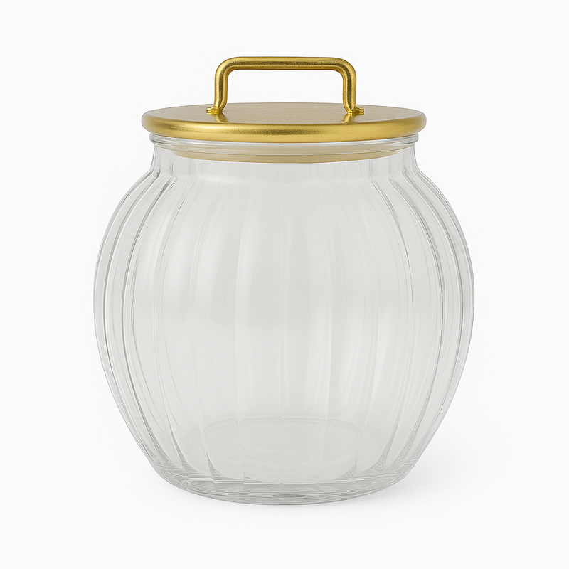 Acrylic Jar with Vertical Gold Stripe Lid - Habitt