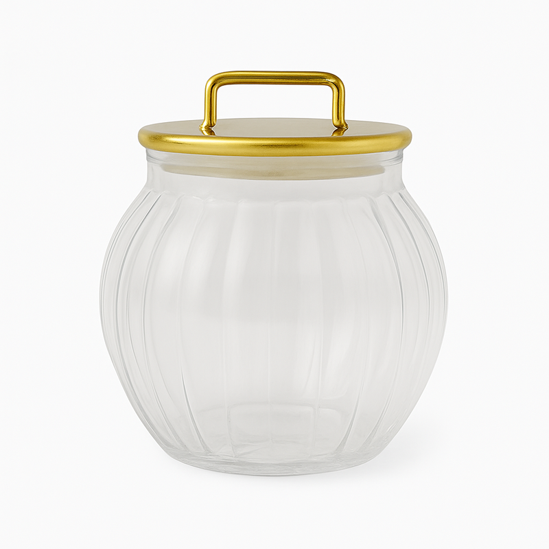 Acrylic Jar with Vertical Gold Stripe Lid - Habitt