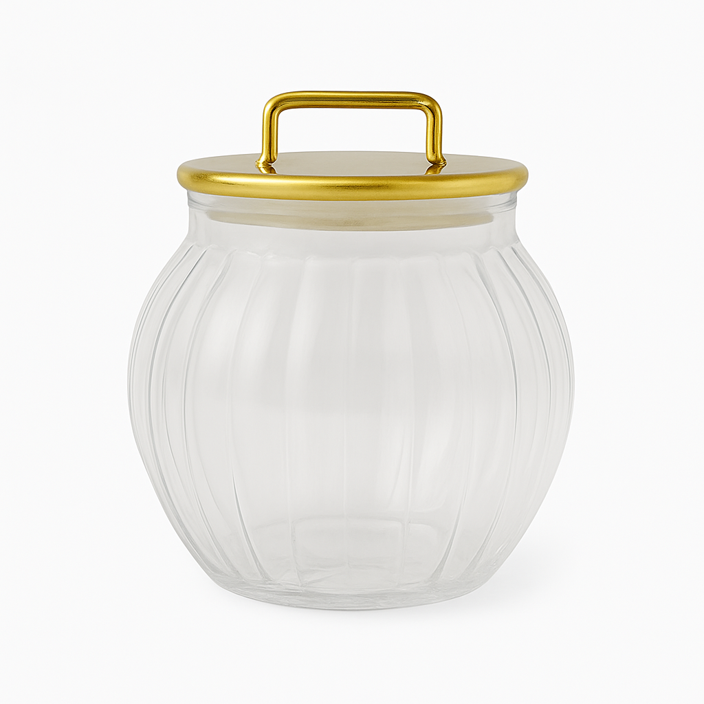 Acrylic Jar with Vertical Gold Stripe Lid - Habitt