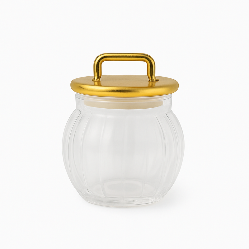 Acrylic Jar with Vertical Gold Stripe Lid - Habitt