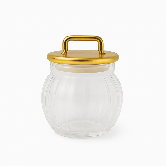 Acrylic Jar with Vertical Gold Stripe Lid