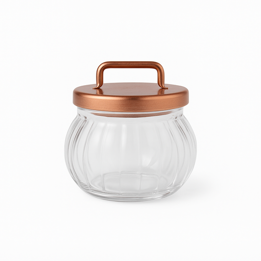 Acrylic Jar with Vertical Rose Gold Stripe Lid