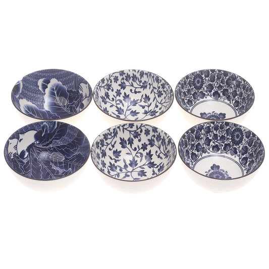 6PCS Blue Floral Ceramic Bowl Set