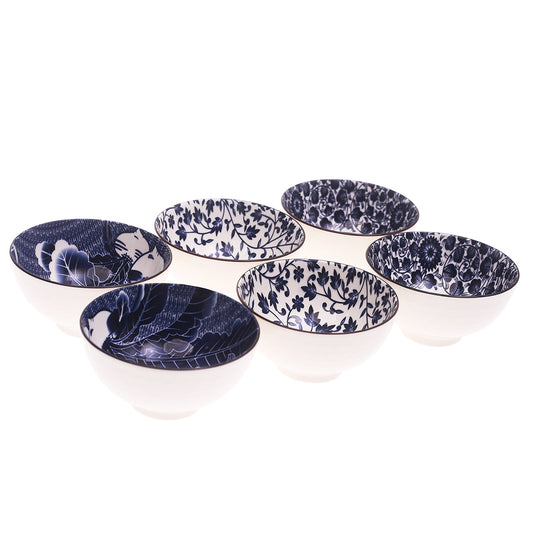 6PCS Blue Floral Ceramic Bowl Set