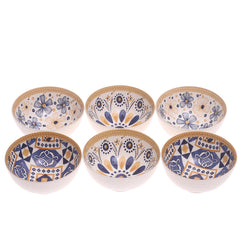 6PCS Blue & Mustard Patterned Ceramic Bowl Set