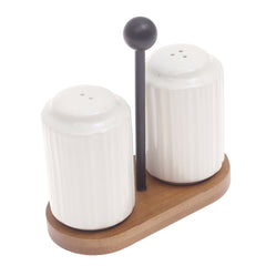 Ceramic Salt & Pepper Shaker Set with Wooden Stand