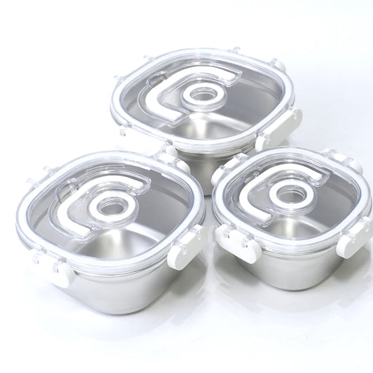 3PCS Steel Storage Box Set – Airtight with Transparent Lid (700ml | 1000ml | 1400ml)