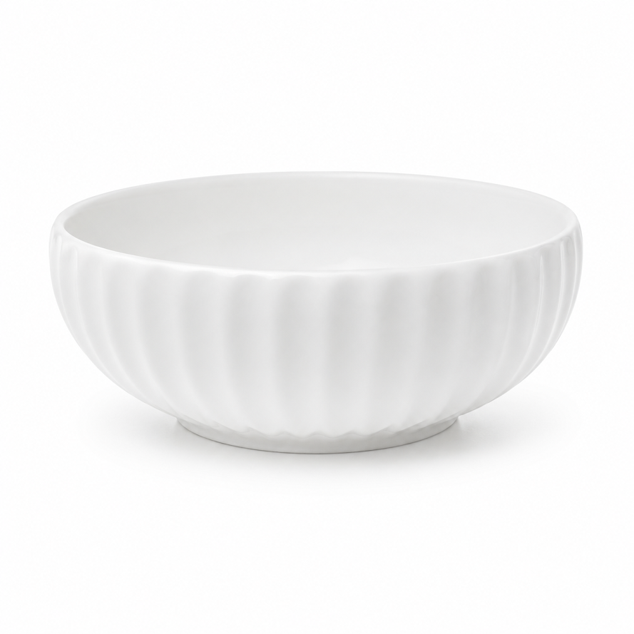Small Round White Bowl – Elegant Textured Serving Bowl - Habitt