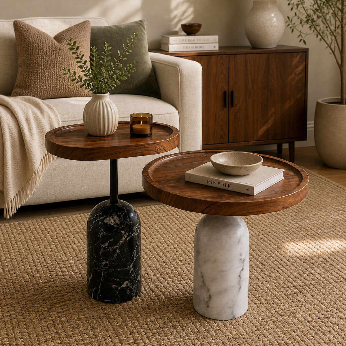 Clara Nest of Tables | Modern Wooden & Marble Accent Table Set - Habitt