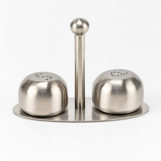 Oblique Stainless Steel Salt & Pepper Shaker Set – Dome Bead Base Condiment Bottles (Set of 2, 24.7) – Silver, Gold & Blue Variants