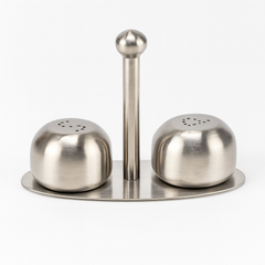 Oblique Stainless Steel Salt & Pepper Shaker Set – Dome Bead Base Condiment Bottles (Set of 2, 24.7) – Silver, Gold & Blue Variants