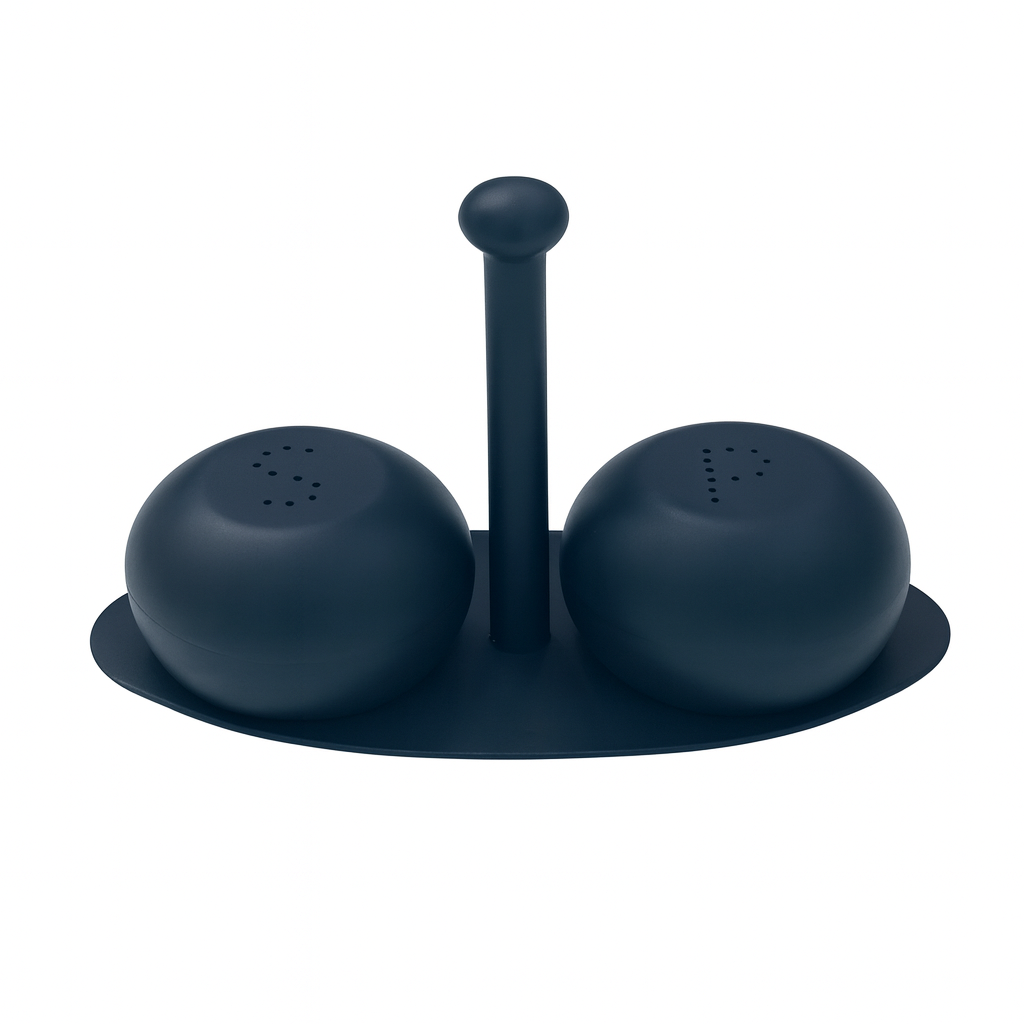 Oblique Stainless Steel Salt & Pepper Shaker Set – Dome Bead Base Condiment Bottles (Set of 2, 24.7) – Silver, Gold & Blue Variants