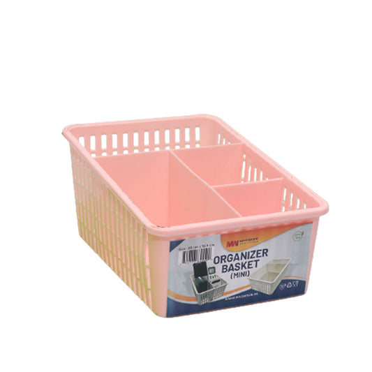 1pc Organizer Basket Mini #1 (Assorted)  – 3 Compartment Plastic Storage Basket (Grey, Beige, Pink, White