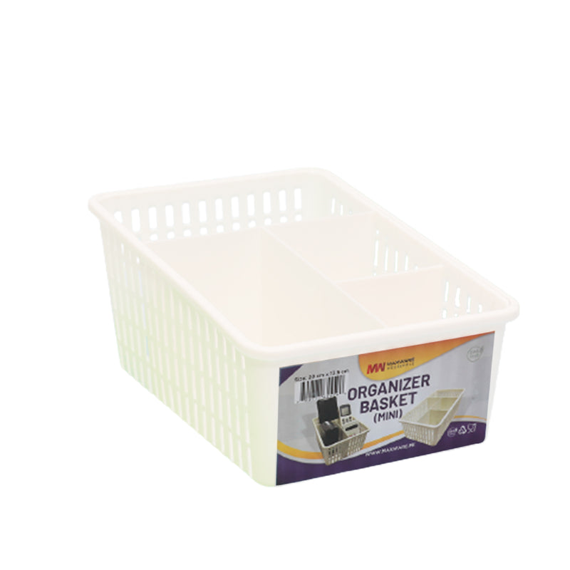 1pc Organizer Basket Mini #1 (Assorted)  – 3 Compartment Plastic Storage Basket (Grey, Beige, Pink, White - Habitt