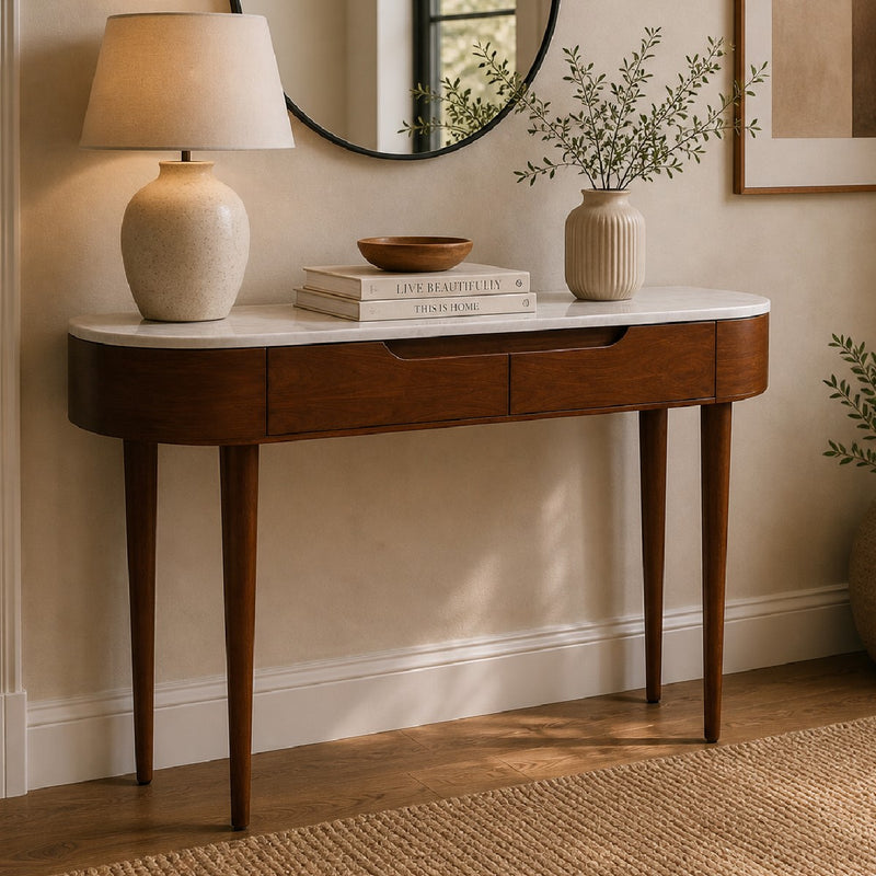 Clara Console Table | Modern Marble Top Console with Storage Drawers - Habitt