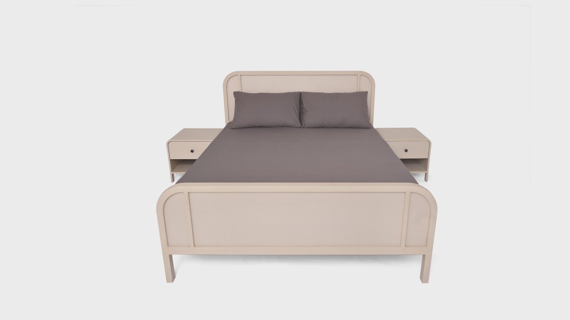 Harold Queen Bed – Solid Wood Frame with Upholstered Headboard