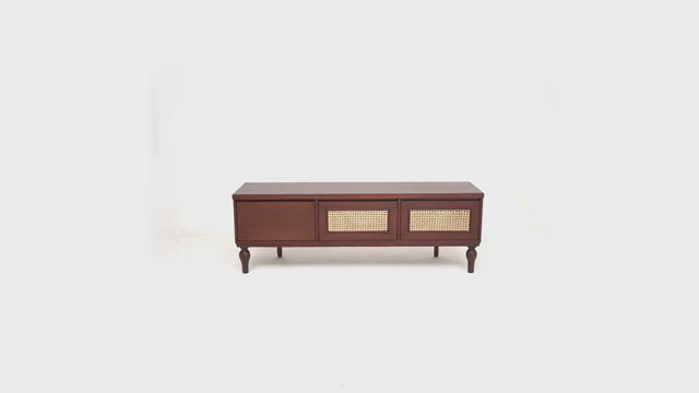 Gul Bahar TV Unit – Solid Wood Media Console with Cane Accents