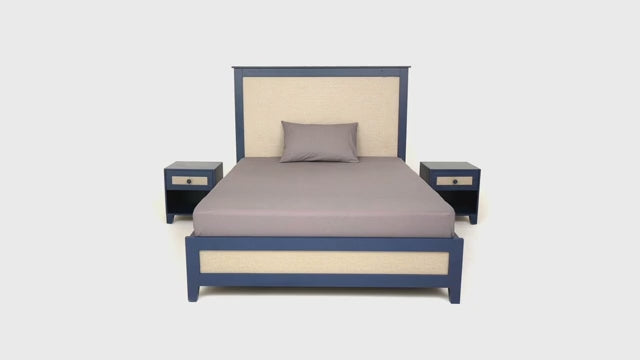 Lancaster Queen/Single Bed – Upholstered Headboard with Navy Frame