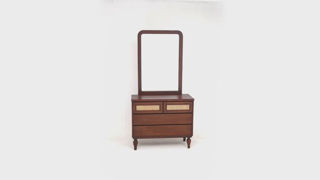 Gul Bahar Dresser – Solid Wood Dresser with Handwoven Cane Detailing & Mirror