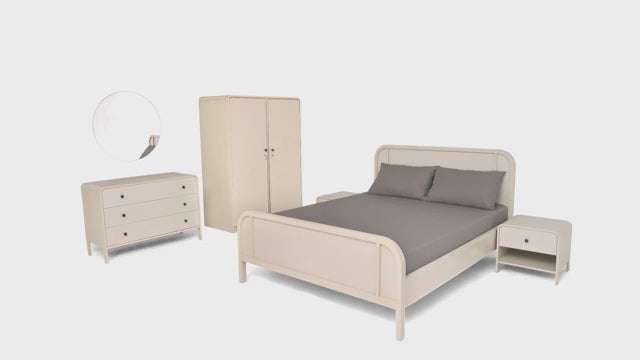 Harold Bedroom Set – Queen Size Bed, Dresser with Mirror & 2-Door Wardrobe