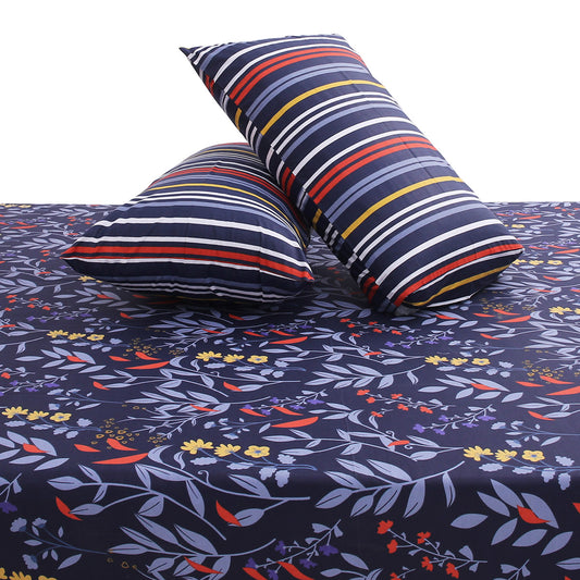 Blue Leaf Double Bed Sheet 92x98" SB – Floral Printed - Habitt