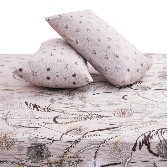Beige Black Flowers Double Bed Sheet 90x100" SB – Elegant Floral Printed - Habitt