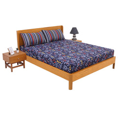 Blue Leaf Double Bed Sheet 90x100" – Elegant Floral Printed - Habitt