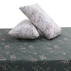 Green Floral Double Bed Sheet 90x100" – Elegant Botanical Print - Habitt
