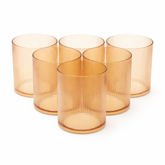 6Pcs Tumbler Set – 350ml Ribbed Amber Drinking Glasses - Habitt
