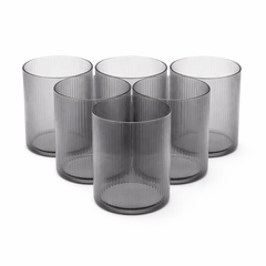 6Pcs Tumbler Set – 350ml Ribbed Smoke Grey Drinking Glasses - Habitt