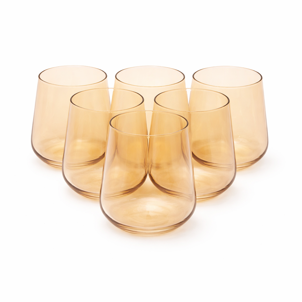 6Pcs Tumbler Set – 410ml Amber Stemless Drinking Glasses - Habitt