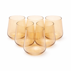 6Pcs Tumbler Set – 410ml Amber Stemless Drinking Glasses - Habitt