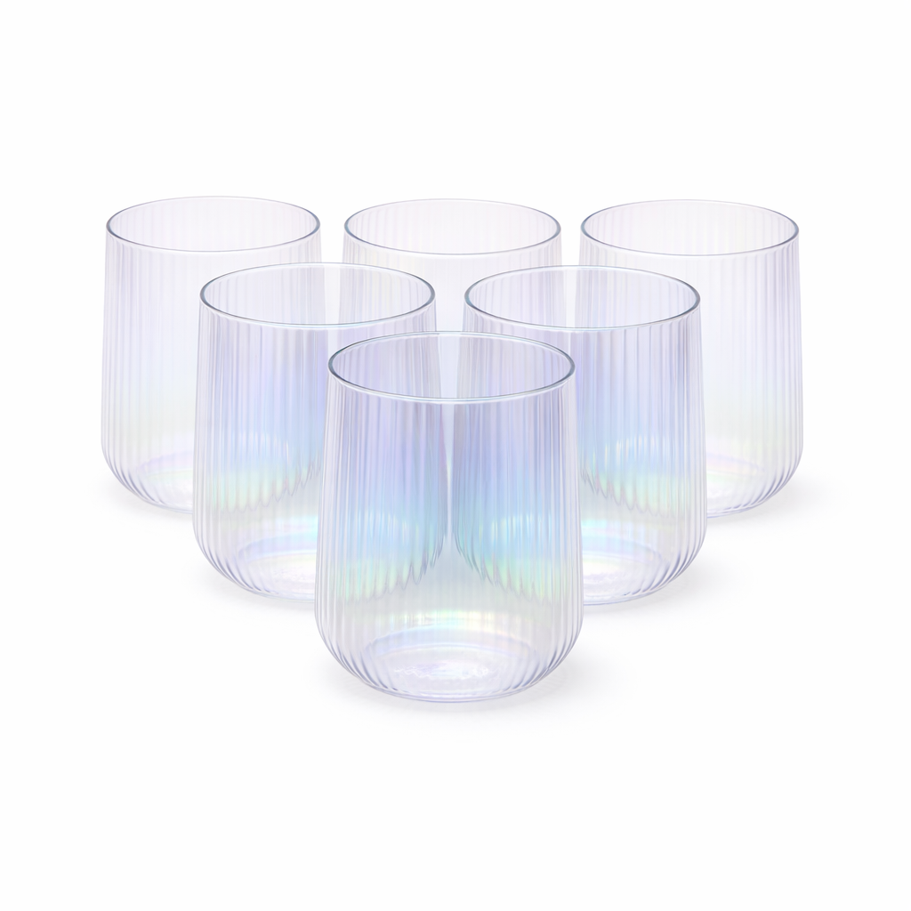 Iridescent Ribbed Tumbler Set – 6Pcs 440ml Modern - Habitt