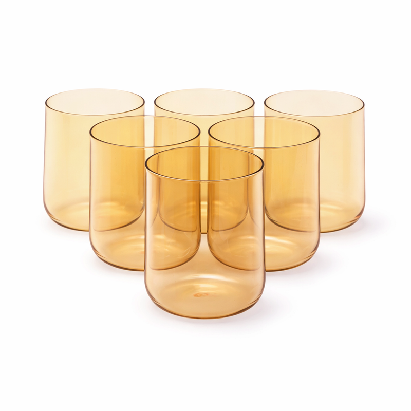 Amber Straight Tumbler Set – 6Pcs 470ml Modern Drinking Cups - Habitt