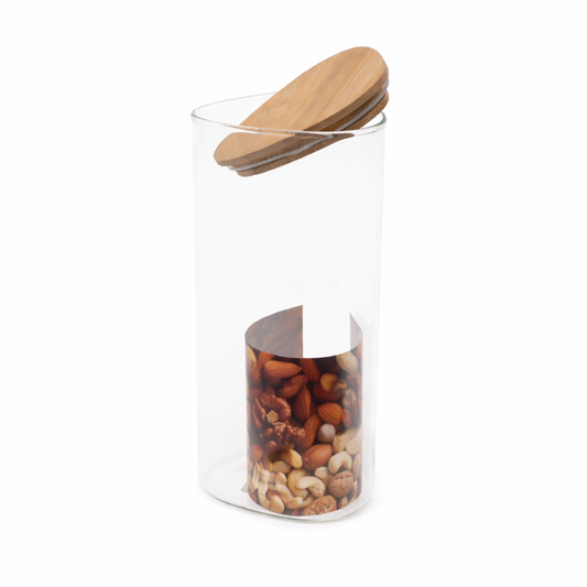 Tri Jar Large – Clear Storage Jar with Wooden Lid - Habitt