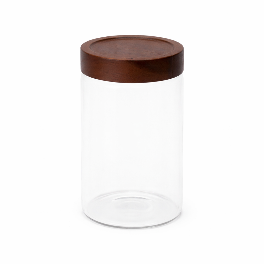 Wood Lid Jar (Large) – Premium Storage Container with Dark Wooden Lid - Habitt