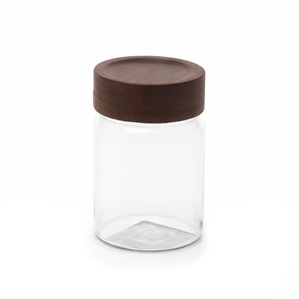 Wood Lid Jar (Small) – Premium Storage Container with Dark Wooden Lid - Habitt
