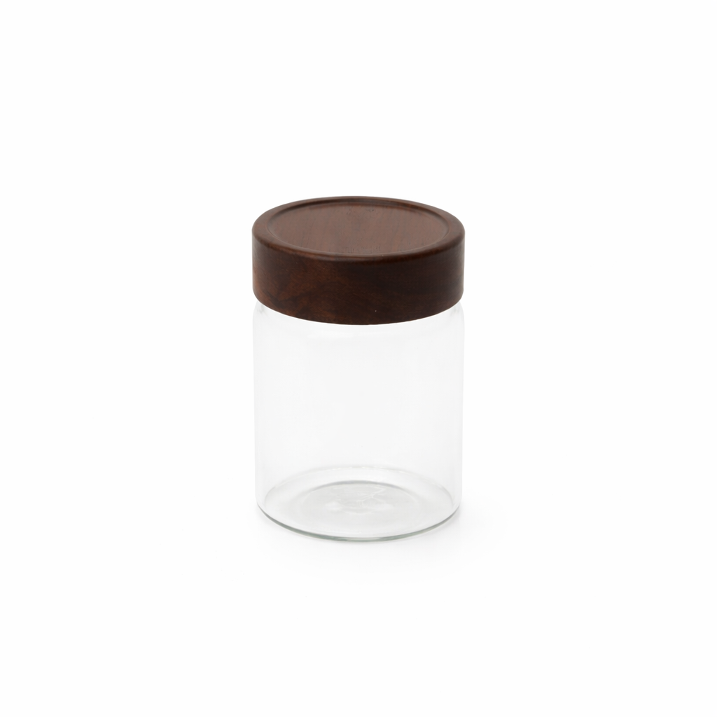 Wood Lid Jar (Small) – Compact Storage Container with Dark Wooden Lid - Habitt